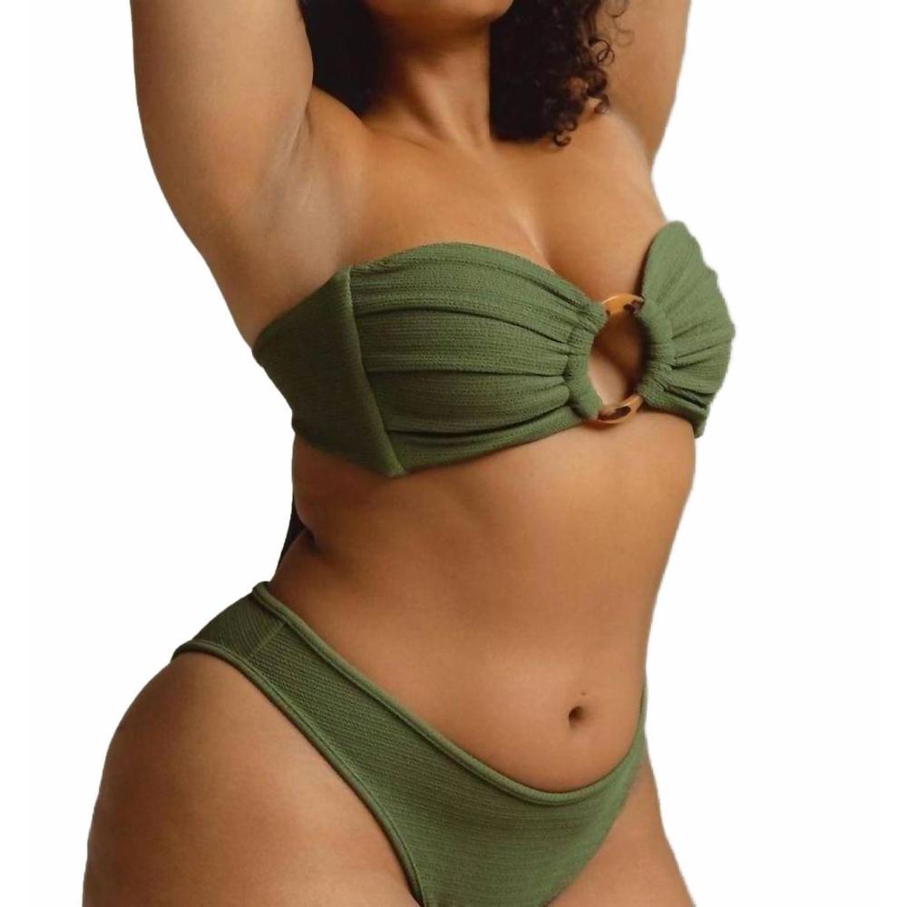NEW MONTCE tori bandeau bikini top in olive micro scrunch - Picture 5 of 10
